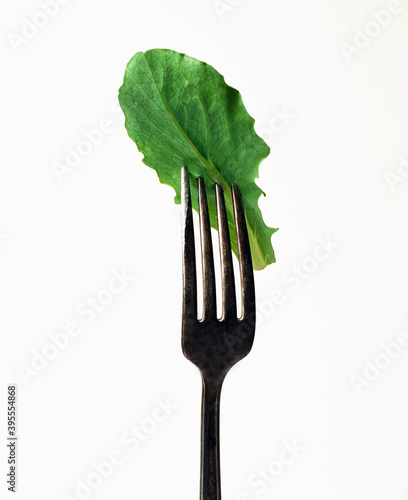 Lettuce leaf on a fork photo