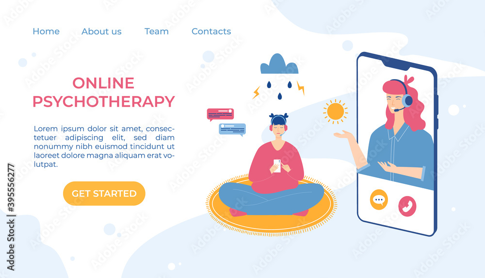 Online psychotherapy concept. Psychological counseling. Vector illustration.