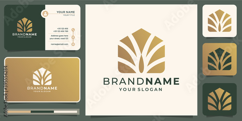 abstract palm house logo design template.logo for palm , island, Dubai, United Arab Emirates,luxury,modern,abstract,gold. logo with business card.premium vector