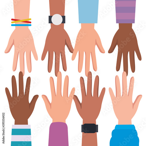 Human rights with diversity hands design, Manifestation protest and demonstration theme Vector illustration