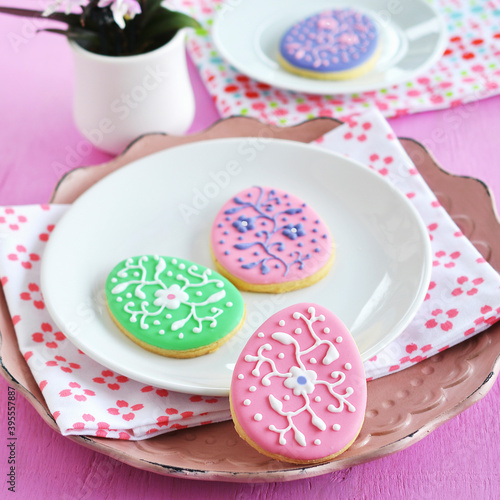 Colorfully decorated Easter egg motif cookies