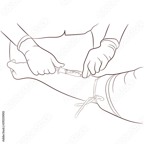 Vector illustration image a doctor using a needle to draw blood from an investigator To check the body for test the health selective focus syringe