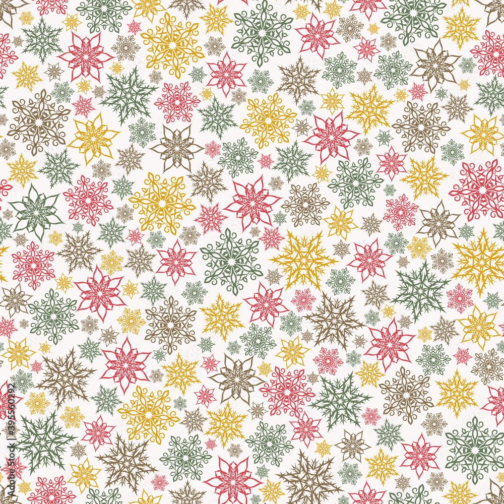 Seamless background for Christmas and New Year. Pattern with snowflakes and stars. Use for wallpaper, printing on the packaging paper, textiles. Vector illustration. Seamless background for Christmas and New Year. Pattern with snowflakes and stars. Use for wallpaper, printing on the packaging paper, textiles. Vector illustration.