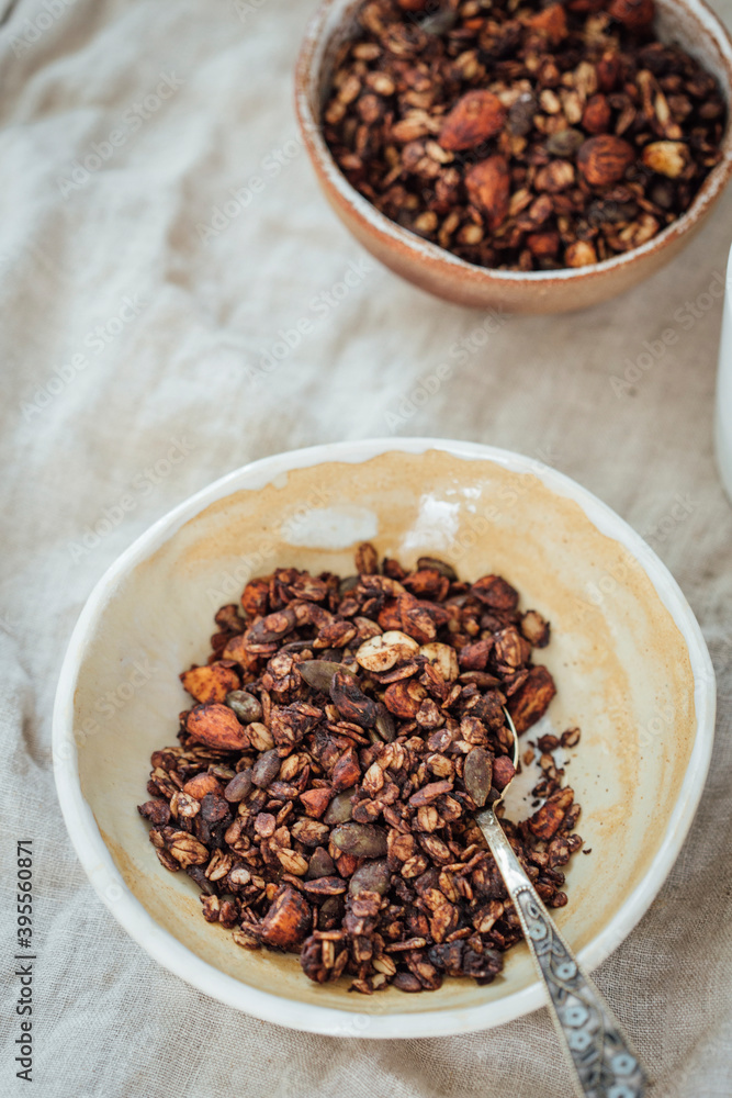 almonds, cashews, oats, honey, cocoa, coconut oil, pumpkin seeds almonds, cashews, oats, honey, cocoa, coconut oil, pumpkin seeds