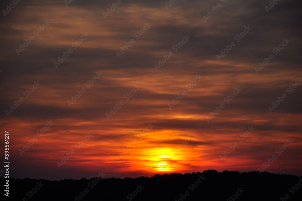 Red sunset sky blow and horizon, nature background.