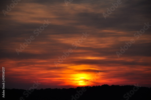 Red sunset sky blow and horizon, nature background.