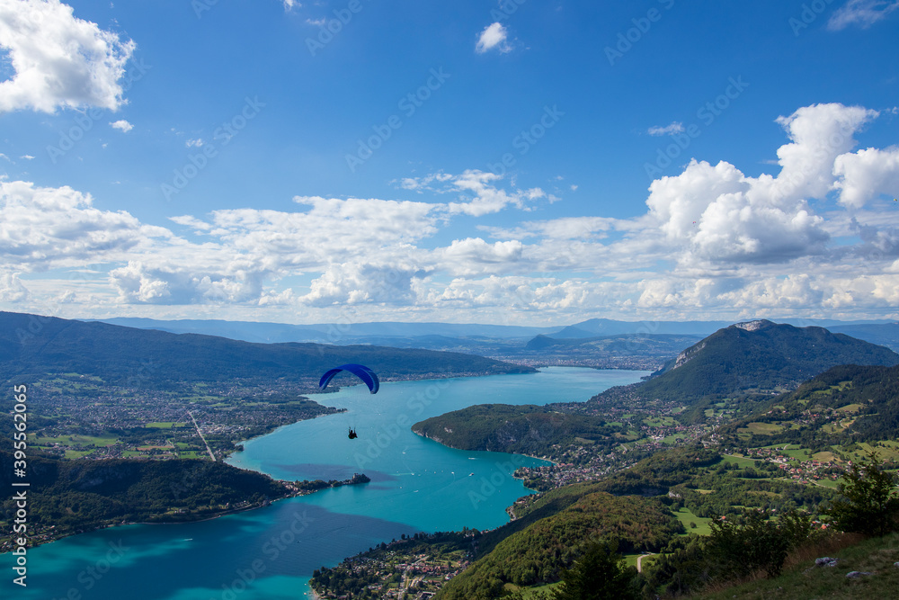 paraglider over lac d'annecy in france