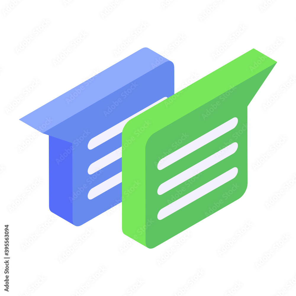 Two speech bubbles in isometric icon showing concept of messaging Two speech bubbles in isometric icon showing concept of messaging