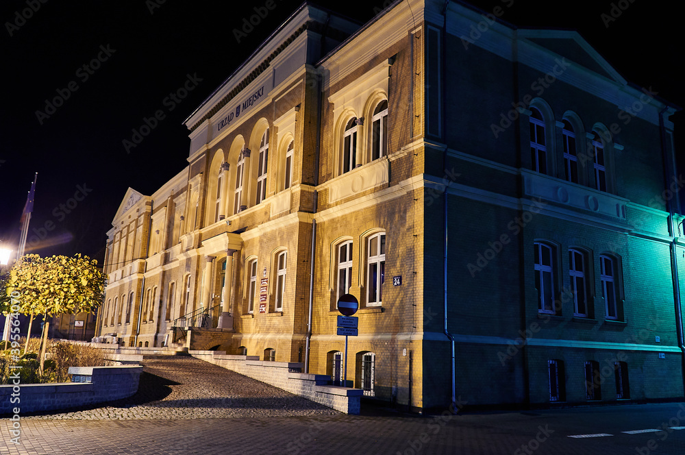 Night photo of building in Ostróda.