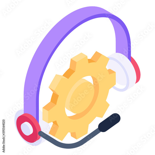 
Gear inside headphones, technical service isometric icon 
