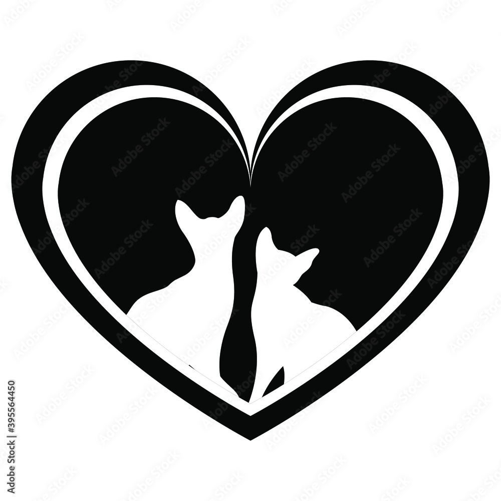 Valentine's Day. A loving couple of cats with a heart. Silhouettes of enamored cats. Cat couple, vector icon or logo. Concept for a pet store, congratulations on valentines day. Valentine's Day. A loving couple of cats with a heart. Silhouettes of enamored cats. Cat couple, vector icon or logo. Concept for a pet store, congratulations on valentines day.