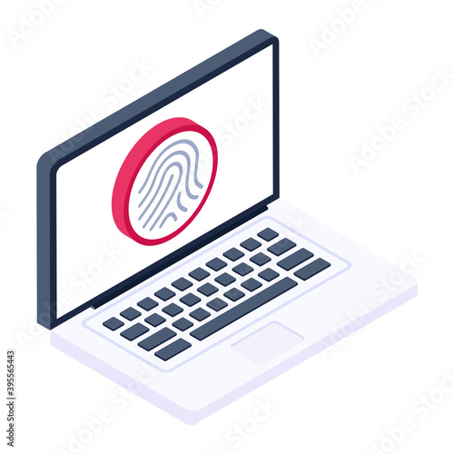 
Smart security technology, isometric icon of biometric laptop 
