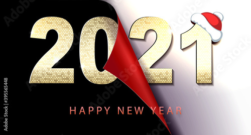 Happy new year 2021 christmas composition, golden hue mosaic numbers, page turned