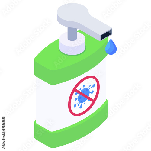 
An icon of antiseptic hand wash in modern isometric style 
