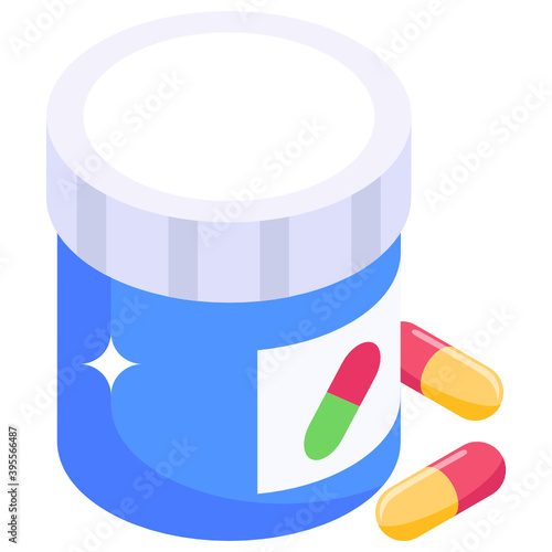 
Editable icon of pills jar, isometric vector of antibiotic, 
