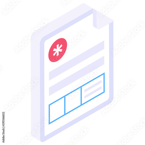 
Healthcare report, medication record file isometric vector 
