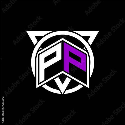 Free Download Monogram letter P P Diamonds decorated with circles and triangles are perfect for game initials, greeting cards, logos, posters, etc. - GFXLoad