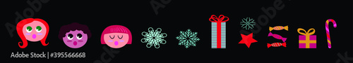 set of christmas element cartoon icon design template with various models. vector illustration isolated on black background