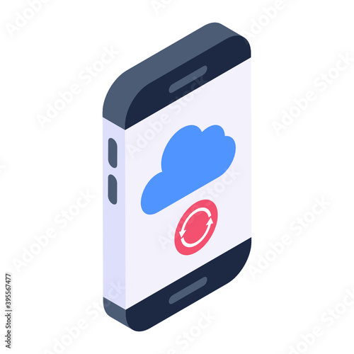 
Cloud with sync arrows inside smartphone, mobile refresh icon
