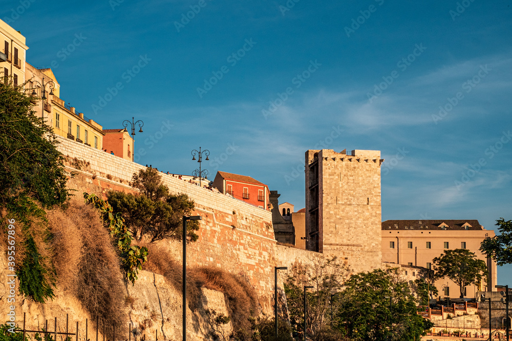 Fototapeta premium The sunset at the bastions of the city of Cagliari, Sardinia, Italy.