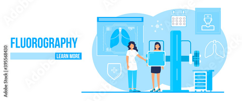 Fluorography concept vector. Tuberculosis specialist concept vector. Pulmonary fibrosis, tuberculosis, pneumonia illustration for website, app. Lung diagnosis x-ray machine.