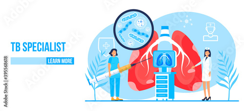 Fluorography concept vector. Tuberculosis specialist concept vector. Pulmonary fibrosis, tuberculosis, pneumonia illustration for website, app. Lung diagnosis x-ray machine.