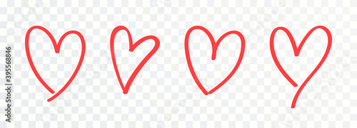 Set of doodle heart icons. Hearts drawn with a marker. Vector icon