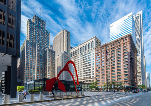 Alexander Calder’s ‘Flamingo’ standing on Federal Plaza in Chicago photo