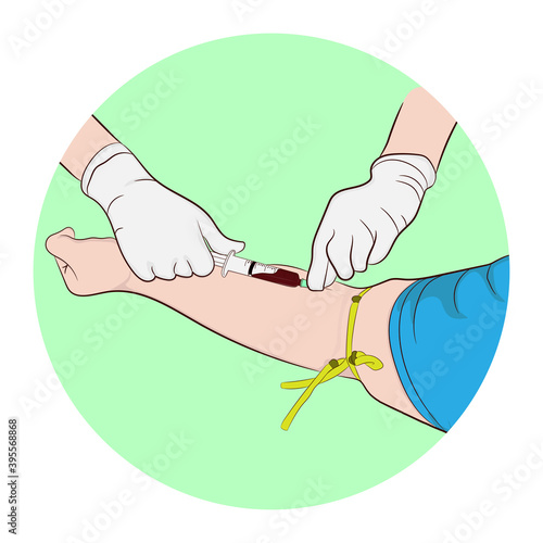 Vector illustration image a doctor using a needle to draw blood from an investigator To check the body