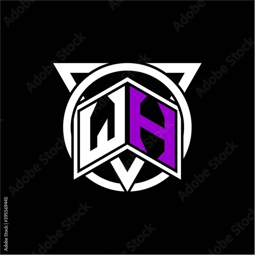 Free Download Monogram letter W H Diamonds decorated with circles and triangles are perfect for game initials, greeting cards, logos, posters, etc. - GFXLoad