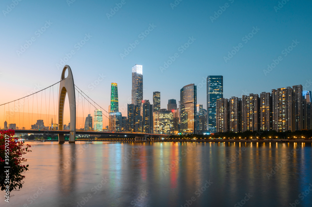 Night view of urban buildings in Guangzhou, China