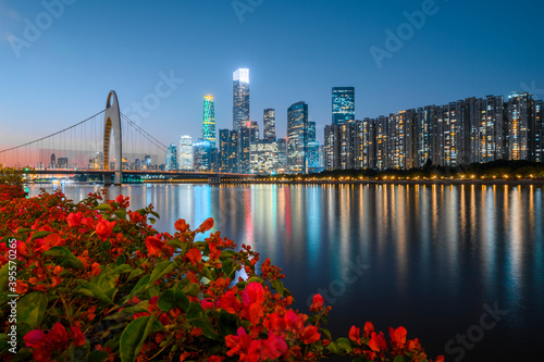 Night view of urban buildings in Guangzhou, China © chendongshan
