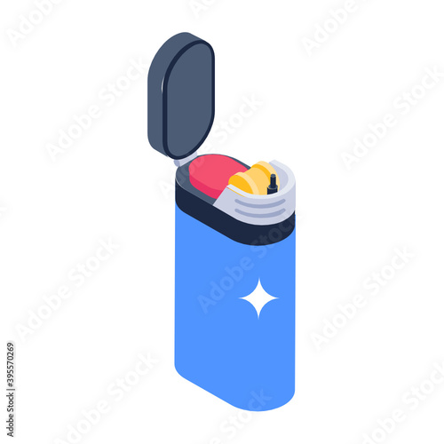 
A cigarette lighter icon in isometric editable design 
