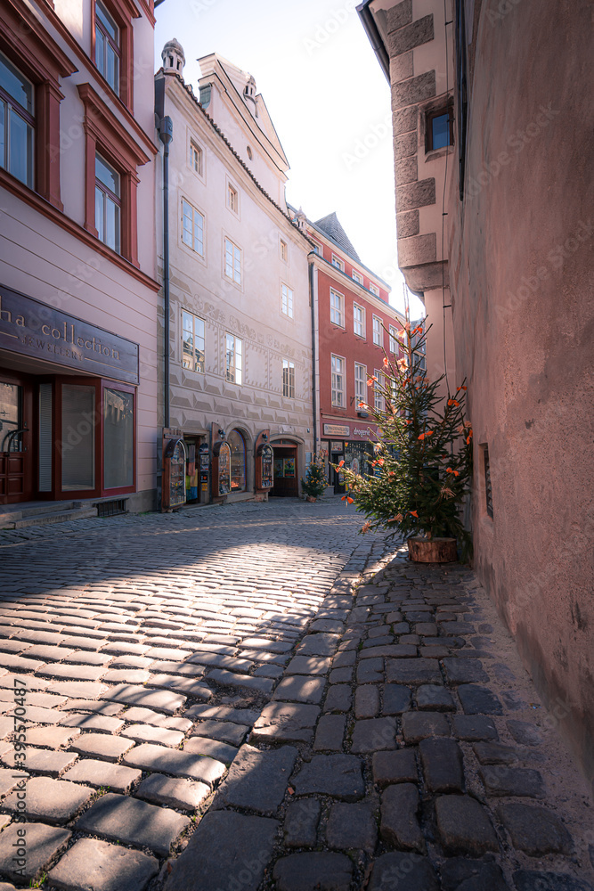 Beautiful blue hour scene in the old town of Cesky Krumlov