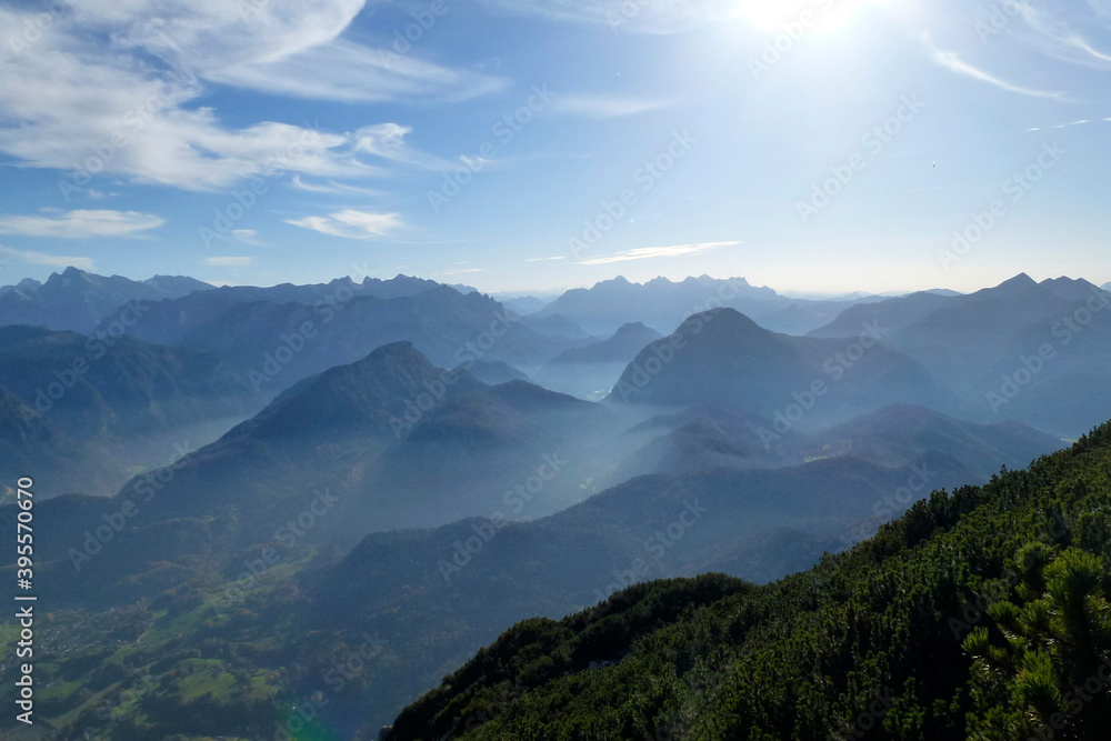 Obraz premium Mountain hiking tour Hochstaufen mountain in Bavaria, Germany