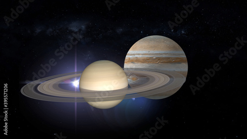 Bilde på lerret conjunction of Jupiter and Saturn 3d rendering illustration