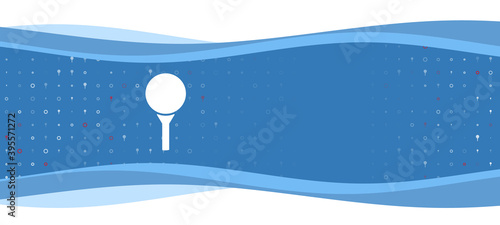 Blue wavy banner with a white golf symbol on the left. On the background there are small white shapes, some are highlighted in red. There is an empty space for text on the right side
