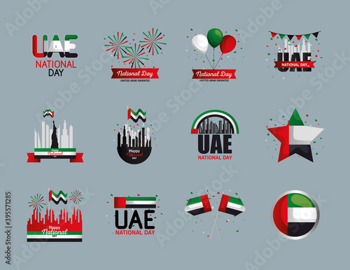 Uae national day symbol set design, arab spirit and holiday theme Vector illustration