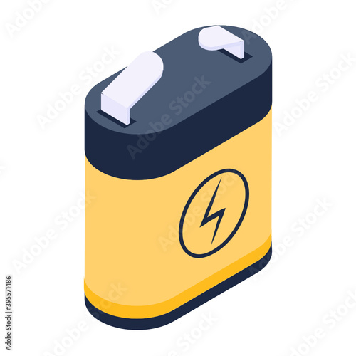 
Rechargeable battery icon in isometric design, power battery trendy style vector
