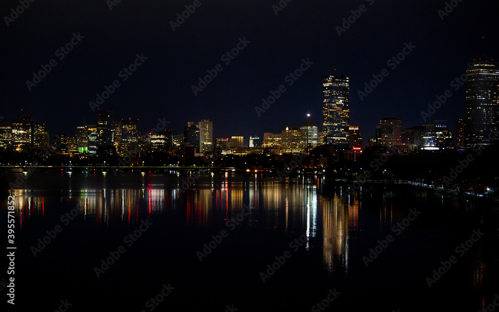 Reflections of Boston at midnight