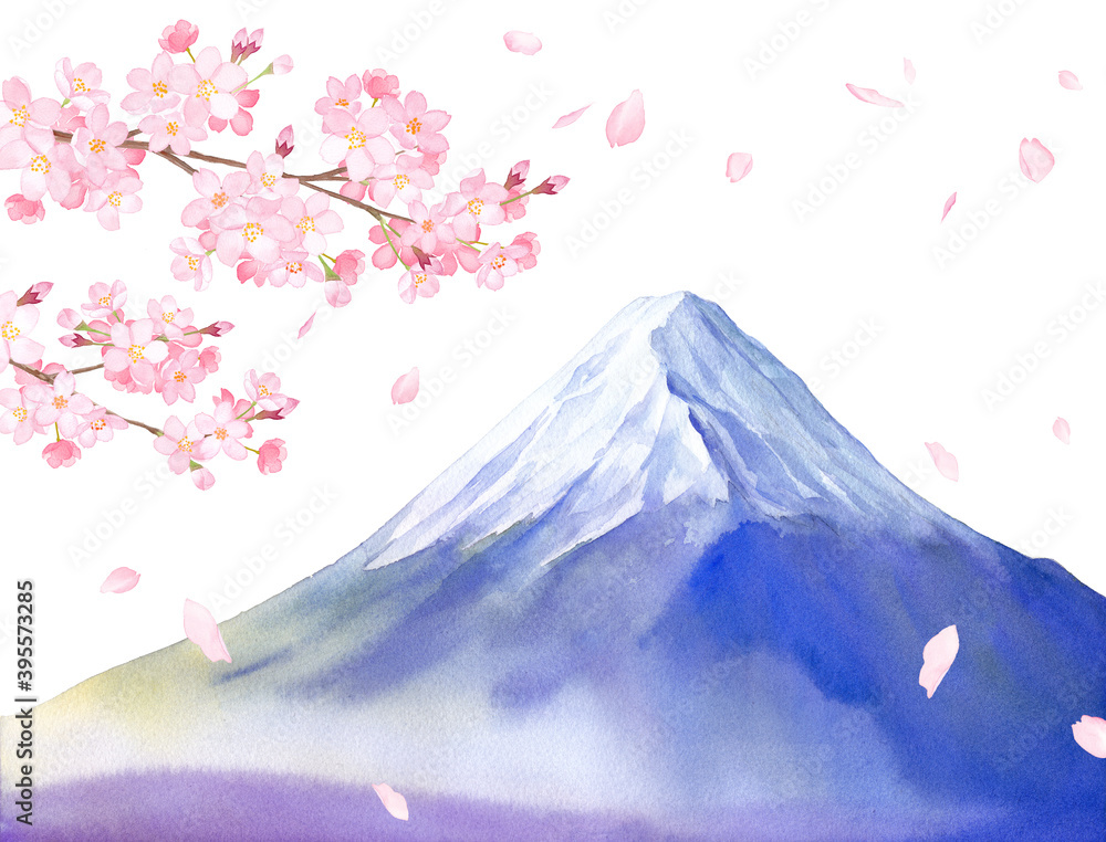 春の花 桜と富士山の景色 水彩イラスト 白背景 Stock Illustration Adobe Stock 春の花 桜と富士山の景色 水彩イラスト 白背景 Stock Illustration Adobe Stock