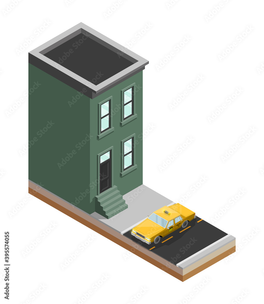 Yellow cab banner isometric. Online navigation application order taxi service. Isometry car building, isometric route banner.3D taxi classic vehicle itinerary road. Get a taxi online phone application Yellow cab banner isometric. Online navigation application order taxi service. Isometry car building, isometric route banner.3D taxi classic vehicle itinerary road. Get a taxi online phone application