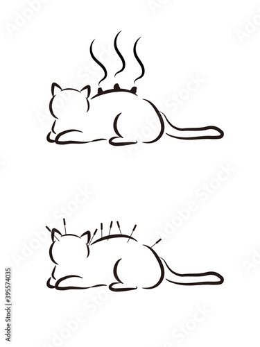 猫の鍼灸治療のベクターイラストセット