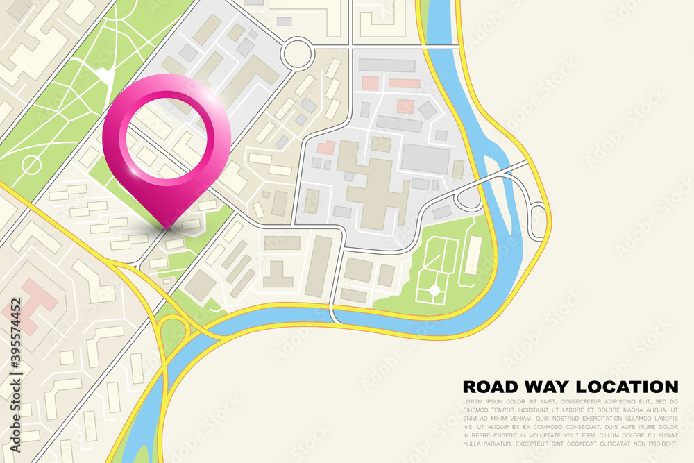 City map navigation banner, point marker background, simple application ...