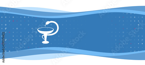 Blue wavy banner with a white medicine symbol on the left. On the background there are small white shapes, some are highlighted in red. There is an empty space for text on the right side