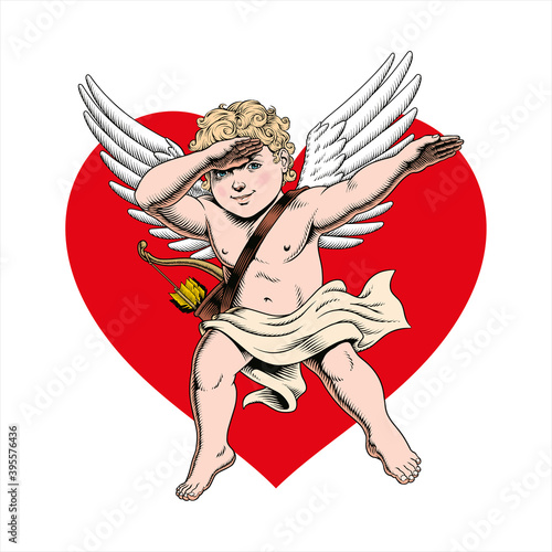 Cupid dabbing. Cute angel of love dancing. Valentine's day concept. Comic style vector Illustration.