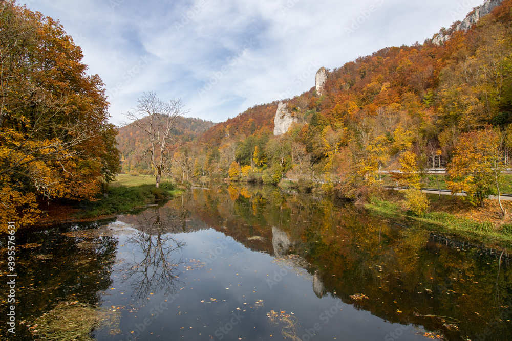 Der Herbst spiegelt sich in der Donau