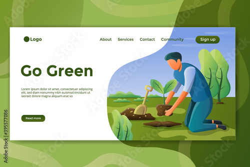  Go green landing page vector illustration design, can be used in public services such as posters, banners, landing pages for websites and mobile applications