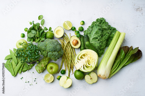 Green vegetables and fruits