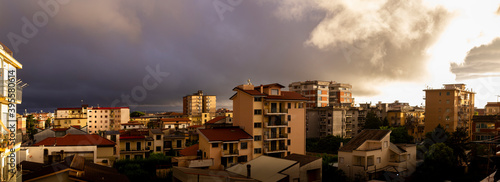 city skyline with clouds in bad weather of Aversa